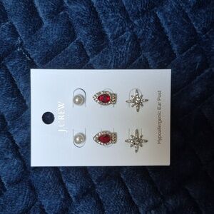 J. Crew Faux Pearl, Holiday Lights, And Starburst Earrings Trio NWT!
